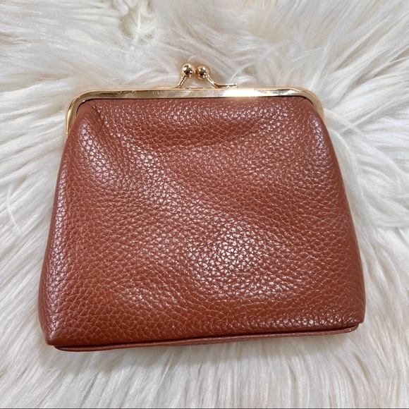 DOONEY & BOURKE Pebbled LEATHER Large Framed KISS LOCK COIN Purse TAN BROWN - Picture 4 of 8